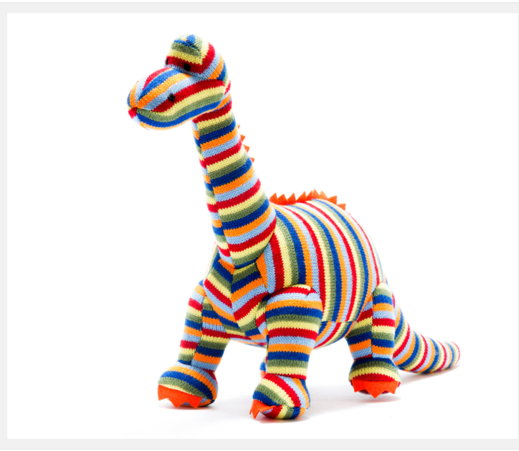 Knitted Diplodocus Rainbow Stripe Soft Toy