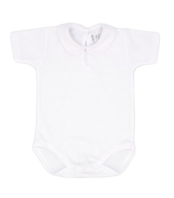 Rapife Baby Unisex White Cotton Short sleeve Body Top Peter Pan Collar
