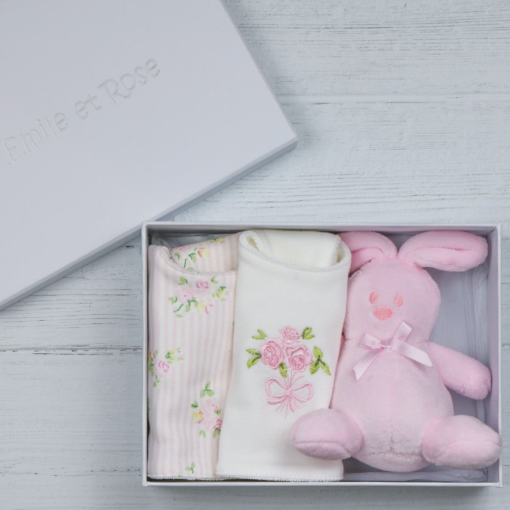 Emile et Rose Baby Girl Tilda Pink Floral Print Bib Gift Set Set