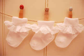 White Cotton Socks PEX Sophie Broderie Anglaise Lace Trim Pack of 3