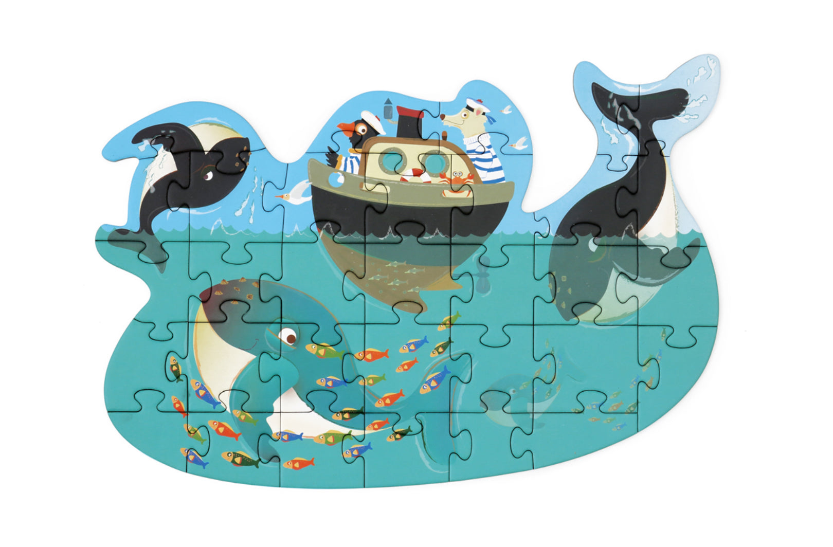 Whales Compact Contour Puzzle (31 pieces) from Scratch
