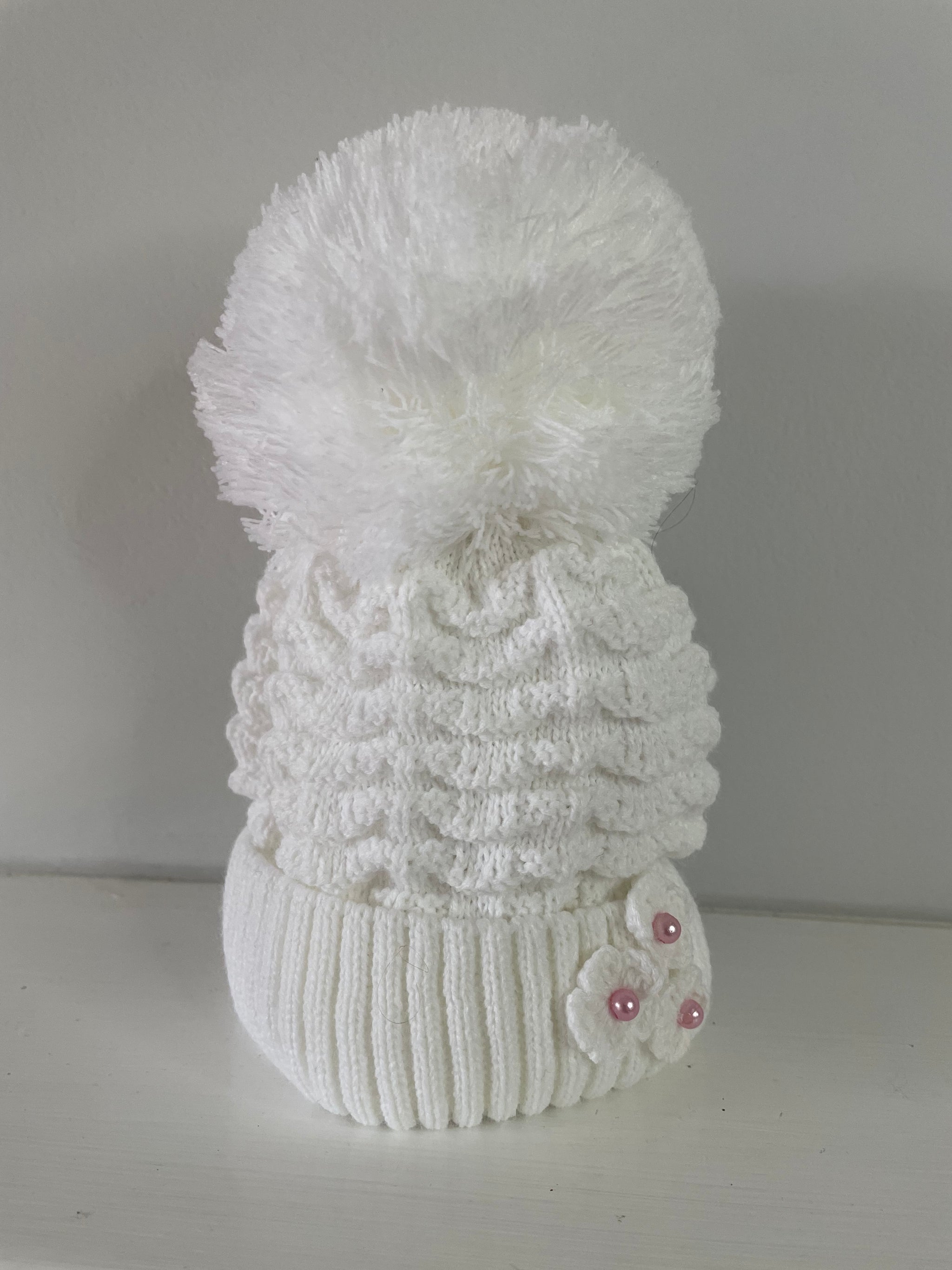 Baby Ripples White Pom Knitted Hat