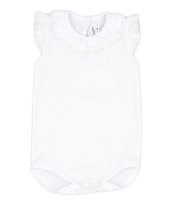 SALE Rapife Baby Girl’s White Cotton Sleeveless Body Top Frilled Collar